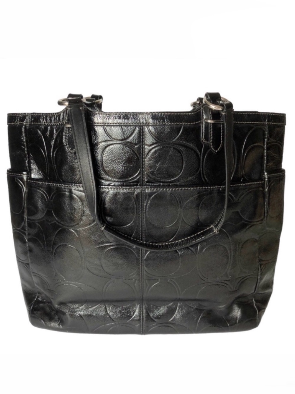 Vintage Coach Gallery Black Embossed Patent Leather North/South Tote F19818 - Picture 3 of 16